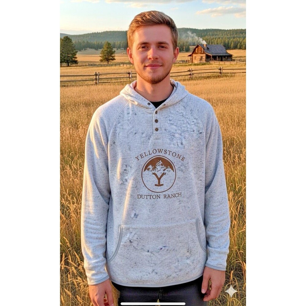 Yellowstone Mens Size XL Dutton Ranch Hoodie White Gray Speckled Snaps TV Show